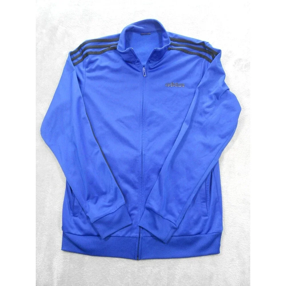Adidas Track Jacket Mens Size Medium Blue 3-Stripes Full Zip Pockets Long Slv.